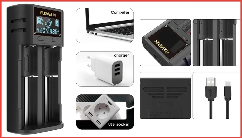 FUGASUN LCD Intelligent 21700 Battery Charger